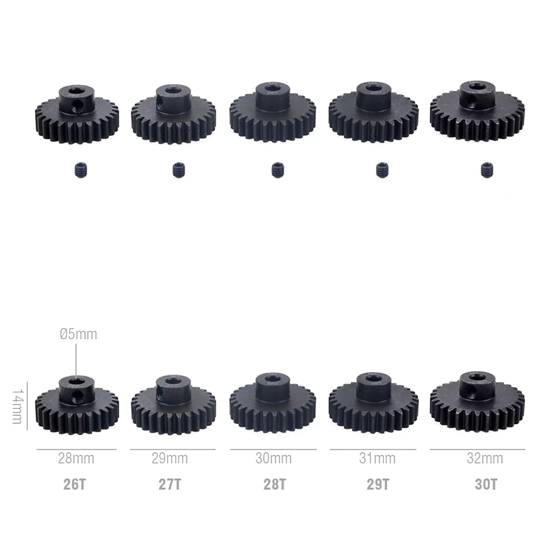 1/10 Rc Model Car Motor M1 5mm 11T 12T 14T 15T 17t 18t 20T 21t 22T 24T 25T 26T 28T 30T Czarny stalowy metalowy przekładnia silnika do