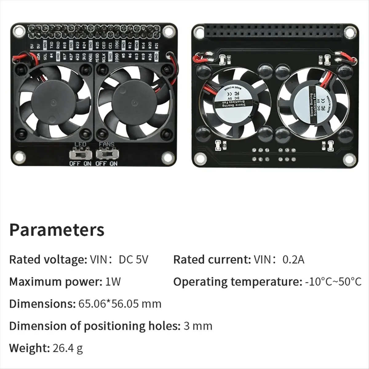 

(BAAY) RPI Dual Cooling Fan Shield Expansion Board for Raspberry Pi 5B/4B/Zero with LED RPI Radiator DIY Projects Electronic