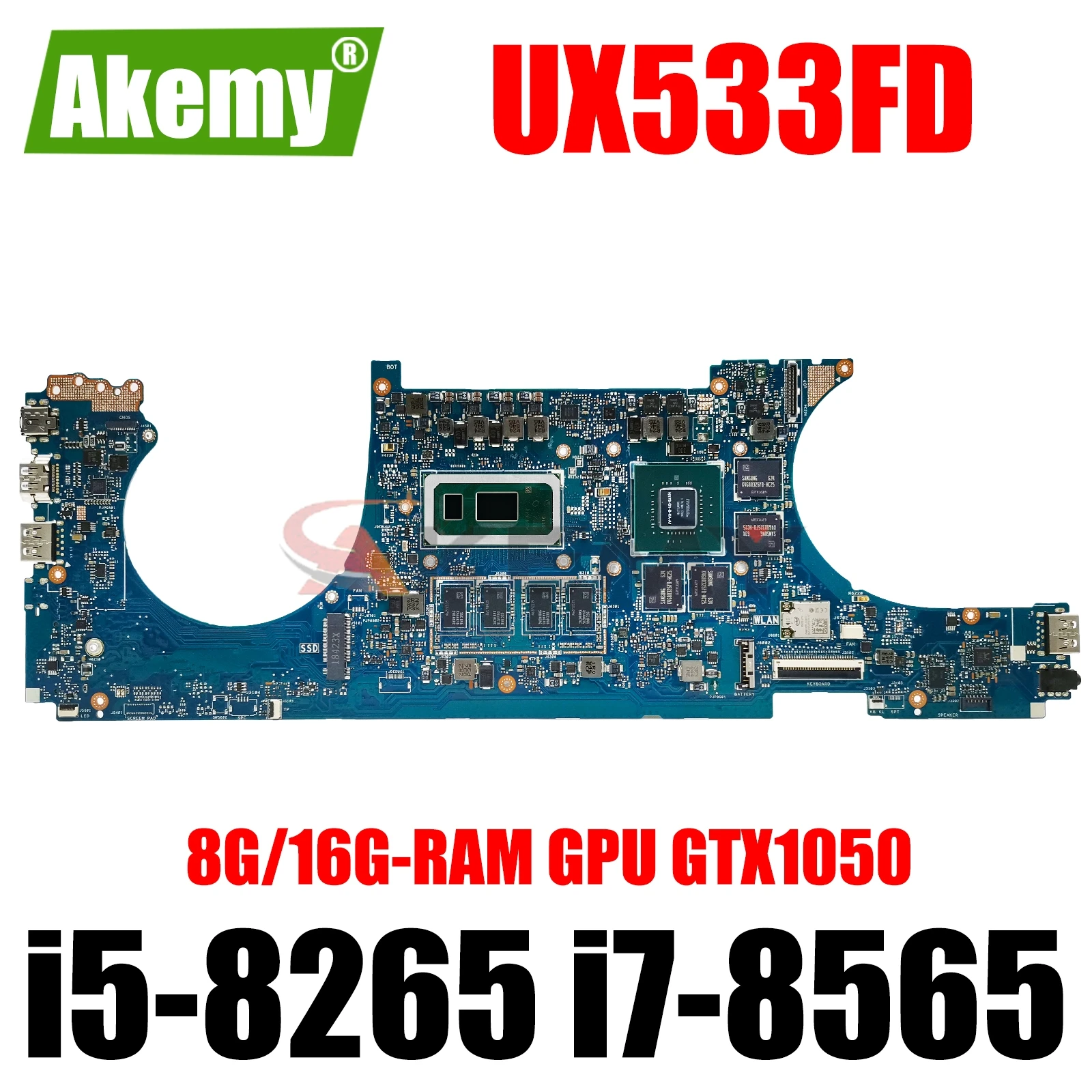 UX533FN Laptop Motherboard  For ASUS UX533F UX533FD RX533F Mainboard I5-8265 I7-8565 GTX1050/MX150 8GB/16G-RAM