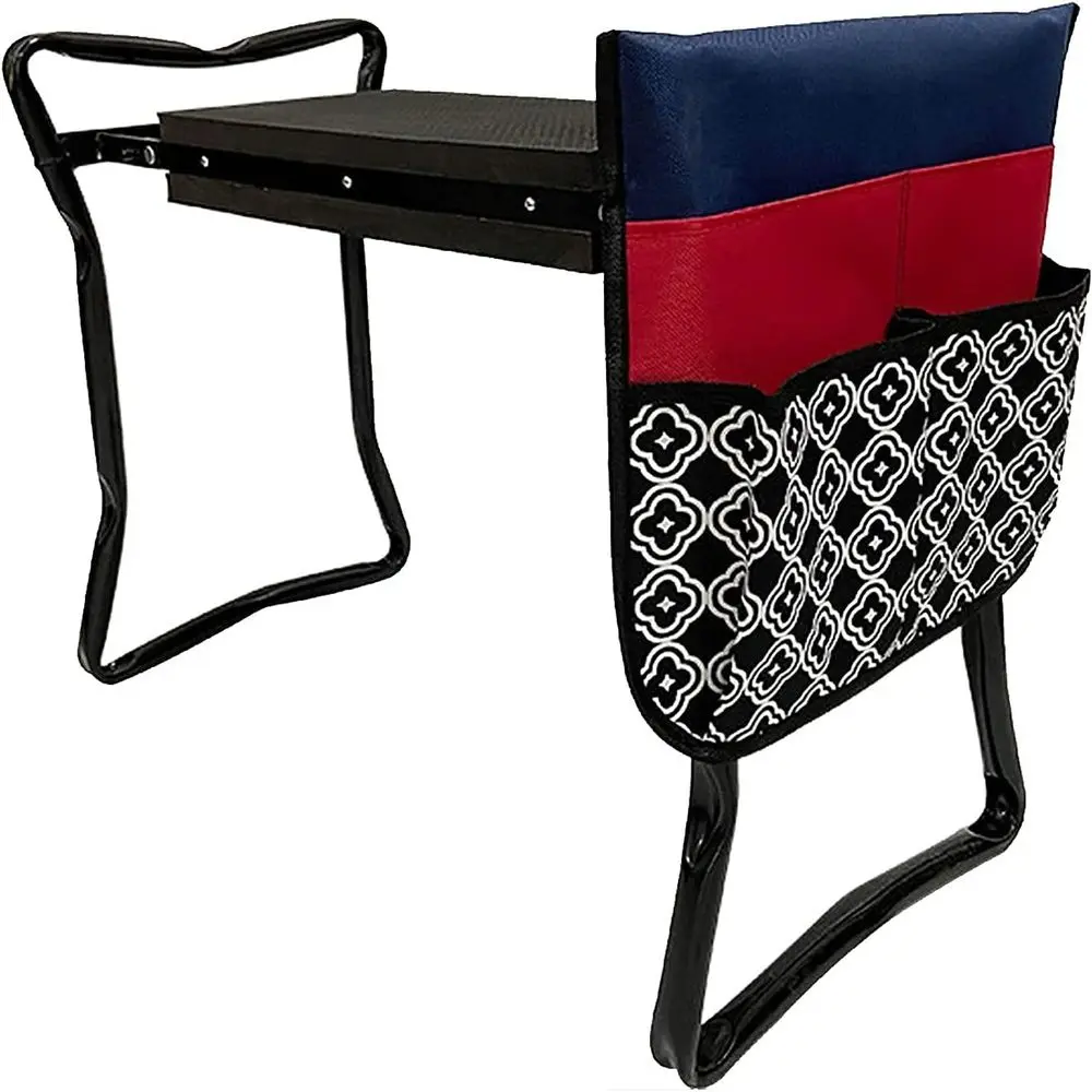 

Красный садовый голень с сиденьем и сумкой для инструментов для удобного посадки