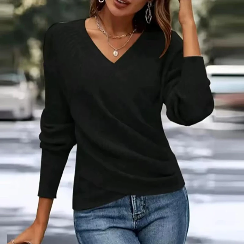 

New Fashion Knitwear Women's V-Neck Pullover Sweater Autumn Winter Female Long Sleeve Knitted Sweater Women Fashion Slim Tops