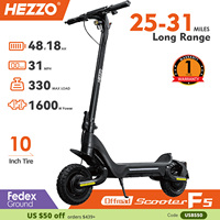 HEZZO Electric Scooter 48V 1600W Powerful Dual Motors 18Ah City Off Road F5 Escooter Oil Brake 28Mph 37 Miles Range US Warehouse