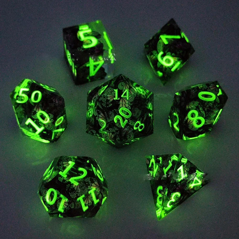 DND Glow-in-the-dark Dice Butterfly Polyhedral Resin Dice D+D Set For Dungeon and Dragon Pathfinder Role Playing Game(RPG)/MTG