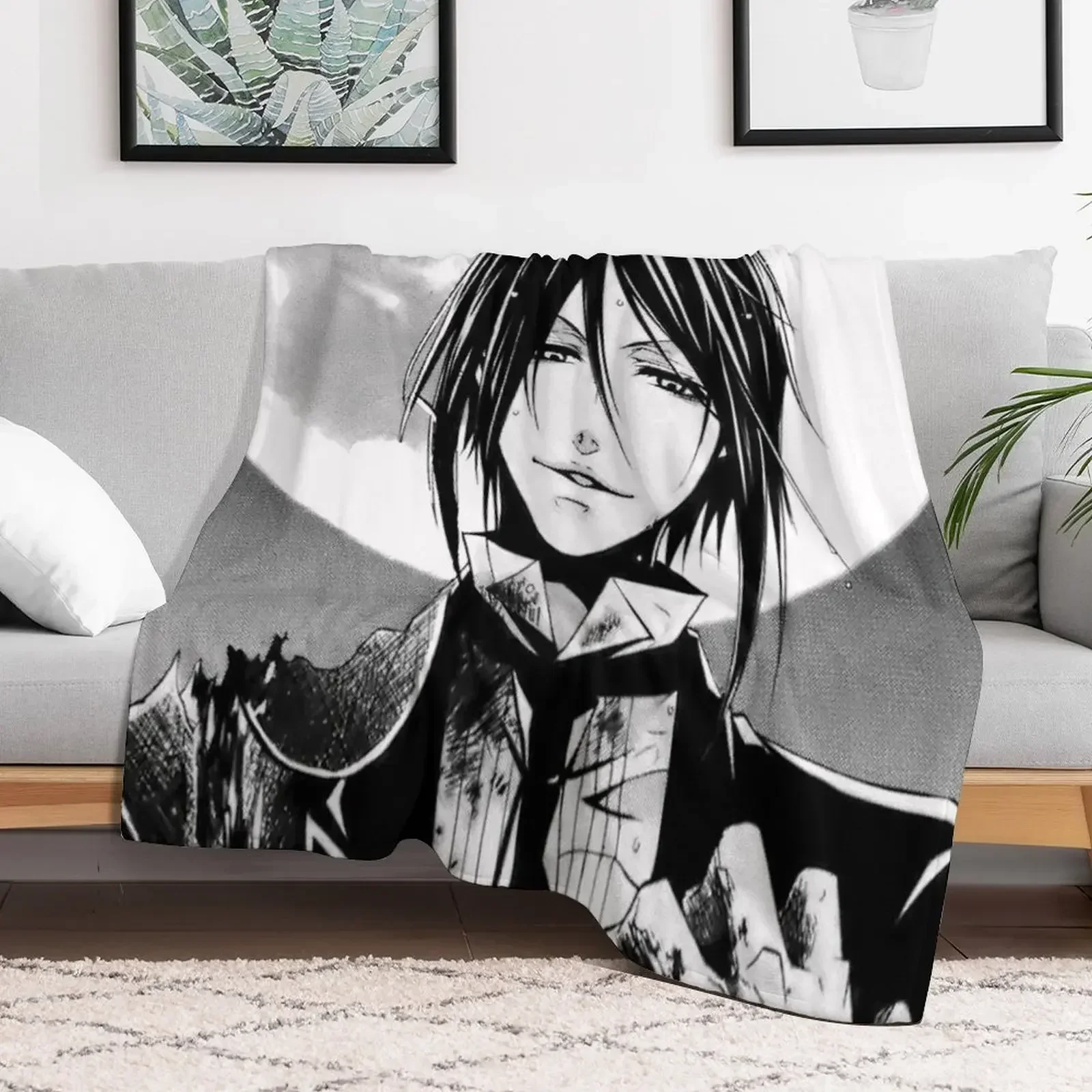 

black butler Sebastian Michaelis full moon manga Throw Blanket Kid'S Plaid Blankets Picnic Plaid Blankets For Bed Blankets