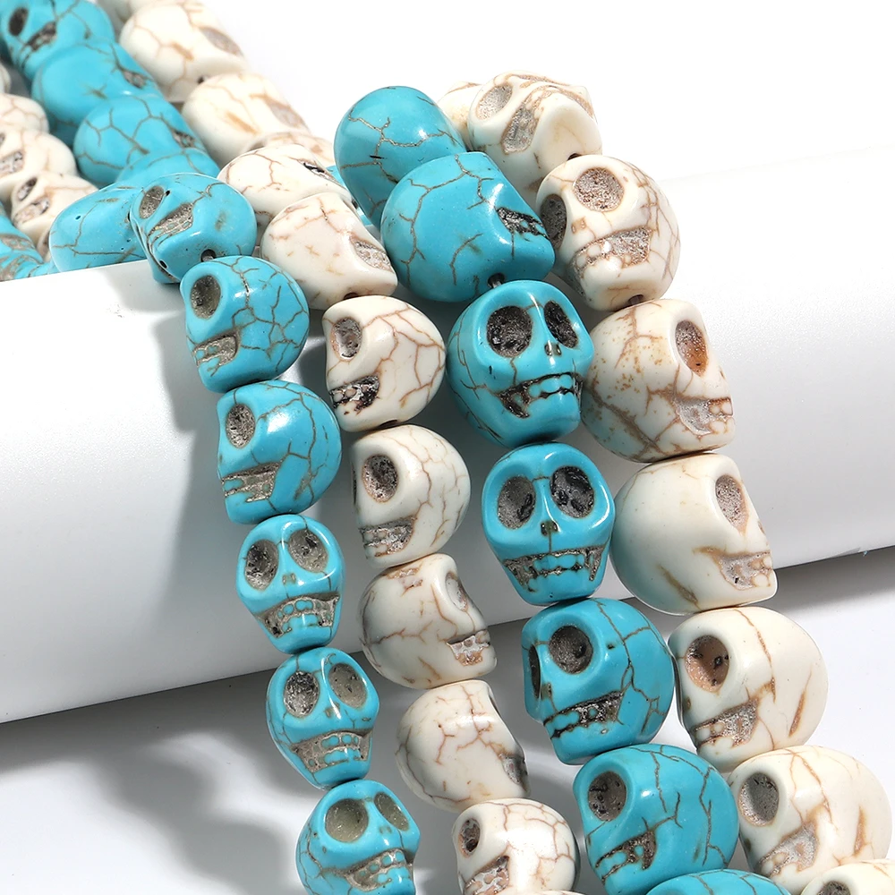 20-45 Stück Totenkopf-Natursteinperlen Blau-Weiß-Türkis Lose Abstandsperlen für Schmuckherstellung DIY Armband Halskette Zubehör – Detail 2
