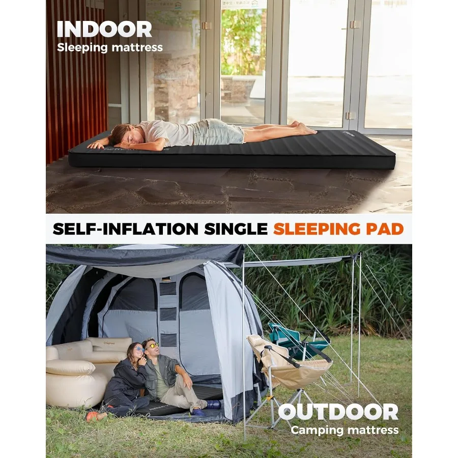 وسادة نوم ذاتية النفخ مع قيمة 7.9 للتخييم في جميع المواسم، مرتبة هوائية وإسفنجية سميكة بطبقة مزدوجة مقاس 3 بوصات مثالية للخيمة Ca #3