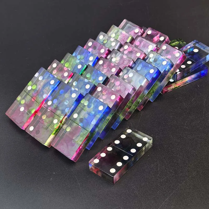 

28pcs Dominoes set in blue/pink/green smudge colored by hand made
