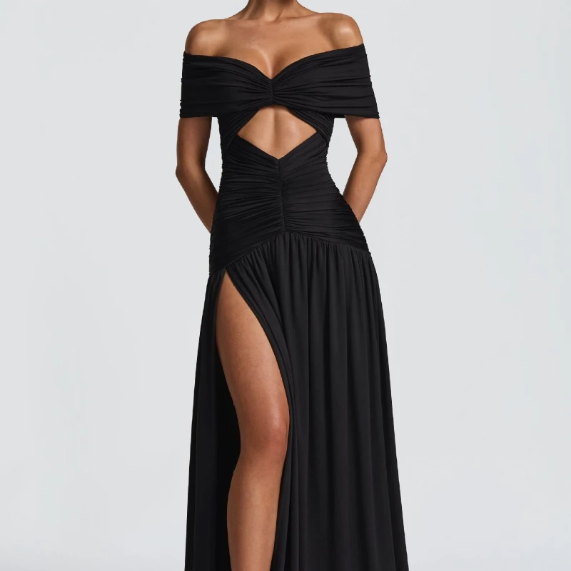 Fall 2025 Style New Tube Top off-Shoulder Sexy Pure Color Split Sleeveless Chest Bottom Hollow Sheath Dress for Women