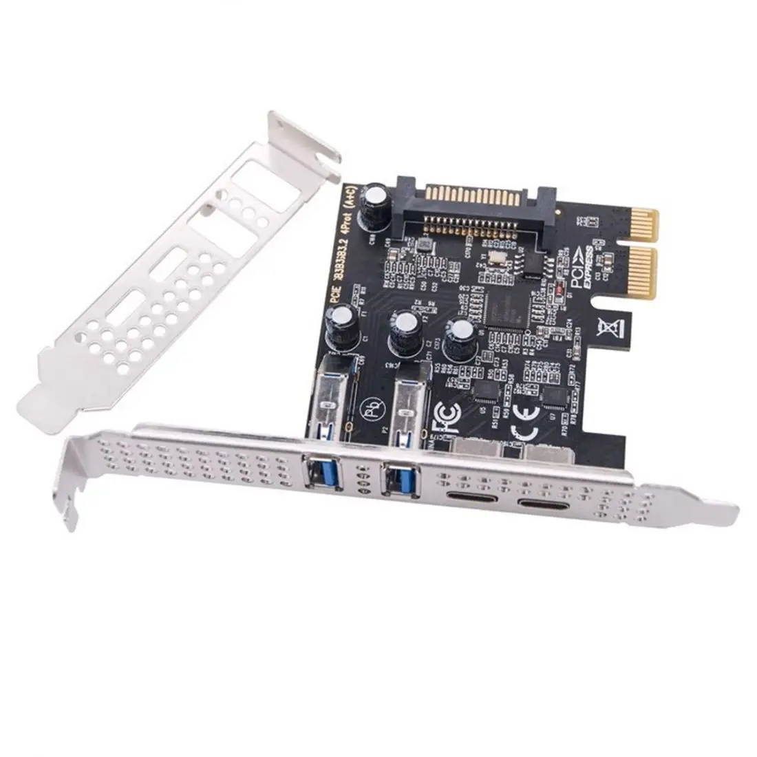 ChenYang 4 Port PCI-E 1X to 2 USB 3.0/USB C HUB PCI Express Expansion Card Adapter with 80/120mm PCI-E Slot Bracket