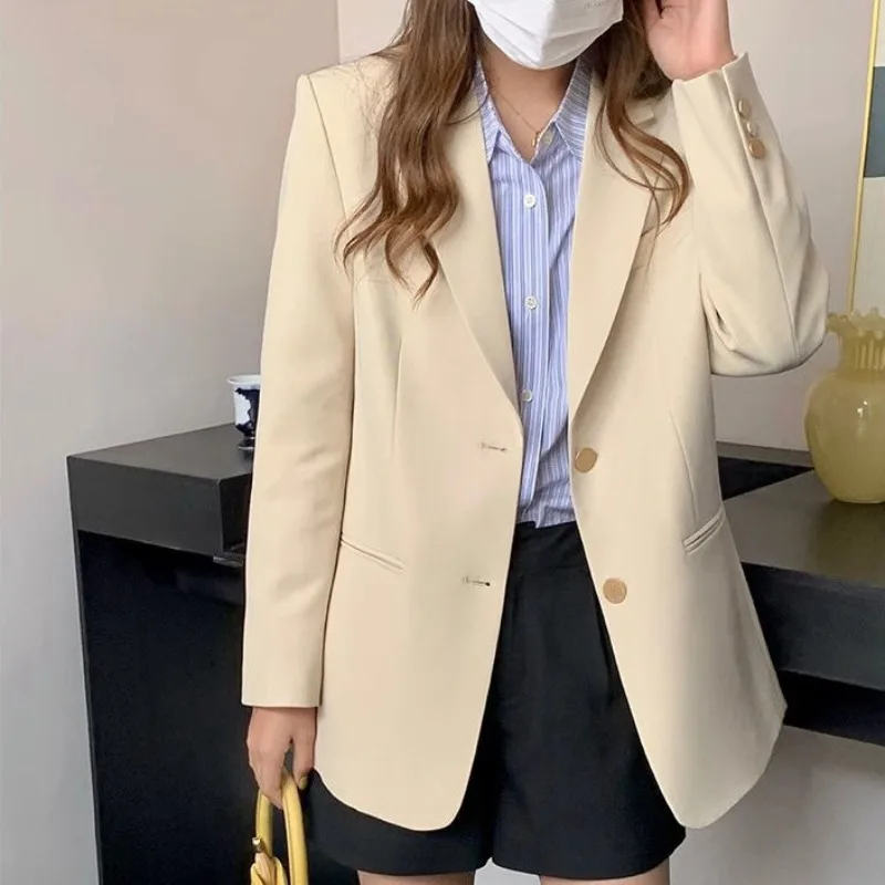 Oversized Lapel Blazer Women\'s Autumn Spring New Coat Loose Korean Version Solid Color Outwear Rear Slit Overcoat Casual Suits