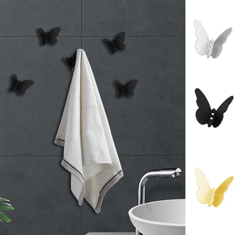 Wall Mounted Hook Kitchen Bathroom Accessories Stainless Steel Towel Key Coat Hooks Punching Back Door Butterfly Storage Hanger