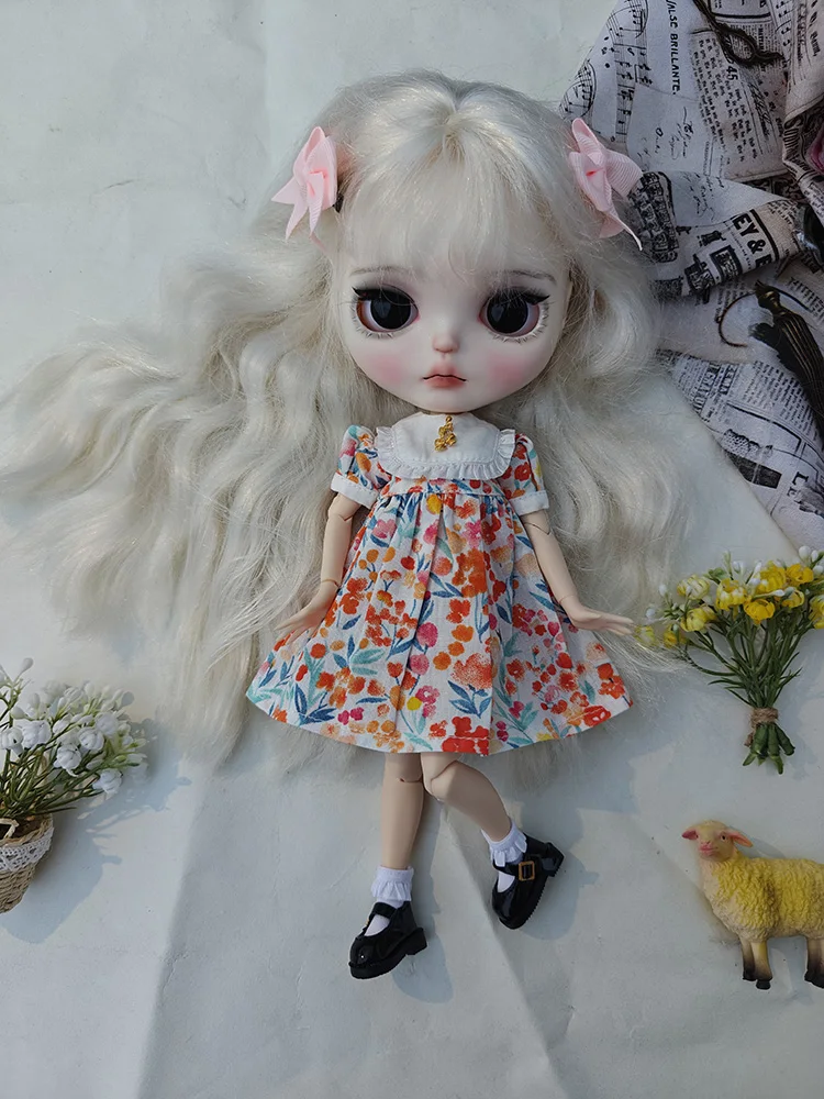 

Handmade Blythe Clothes New Arrival Round Neck Short sleeves Cute floral Dress for Barbie Blyth OB22 OB24 Azone Doll Accessories