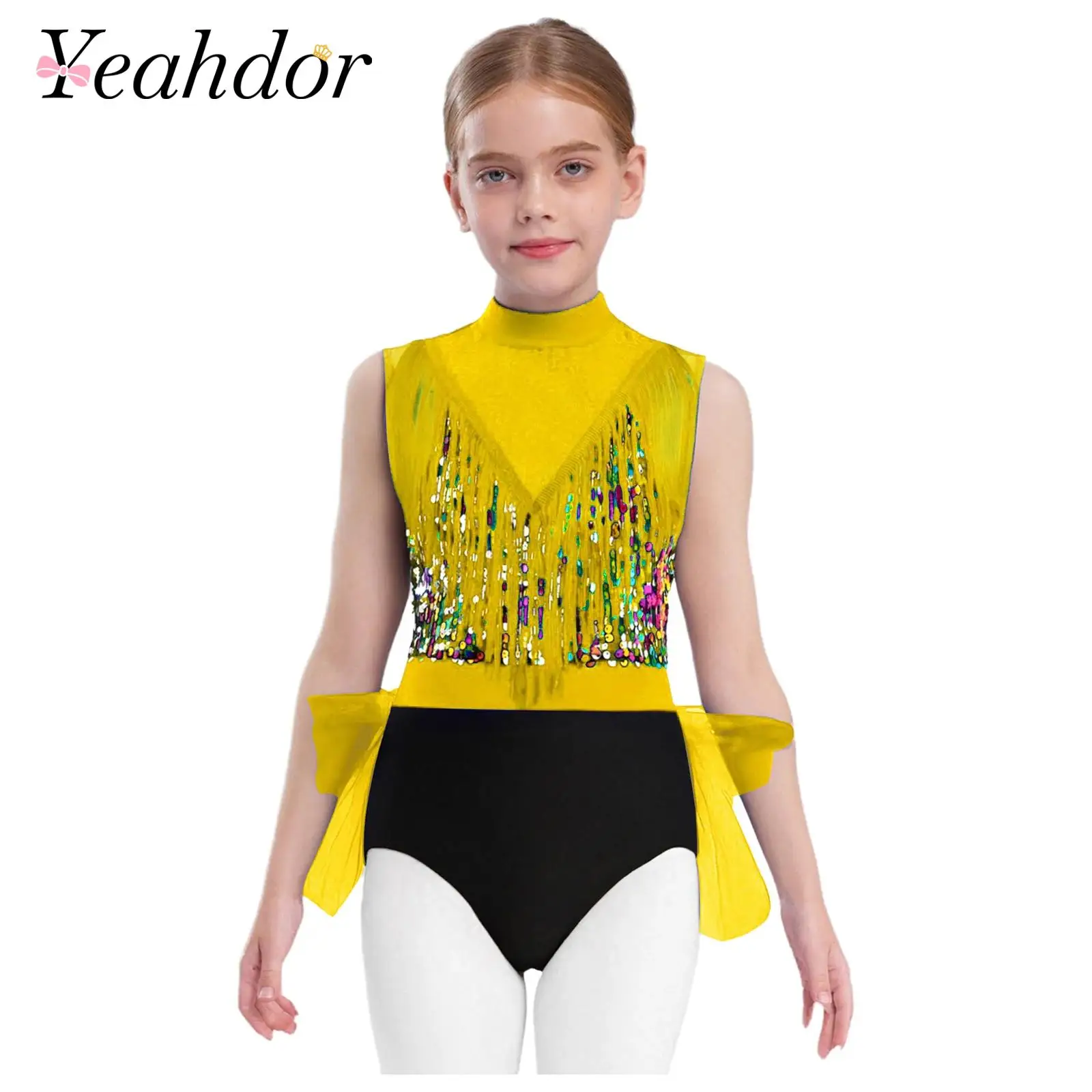 

Children's Tassel Shiny Sequins Bodysuits Jazz Ballet Dance Leotard Jumpsuit for Girl Latin Jazz Stage Performance Costume
