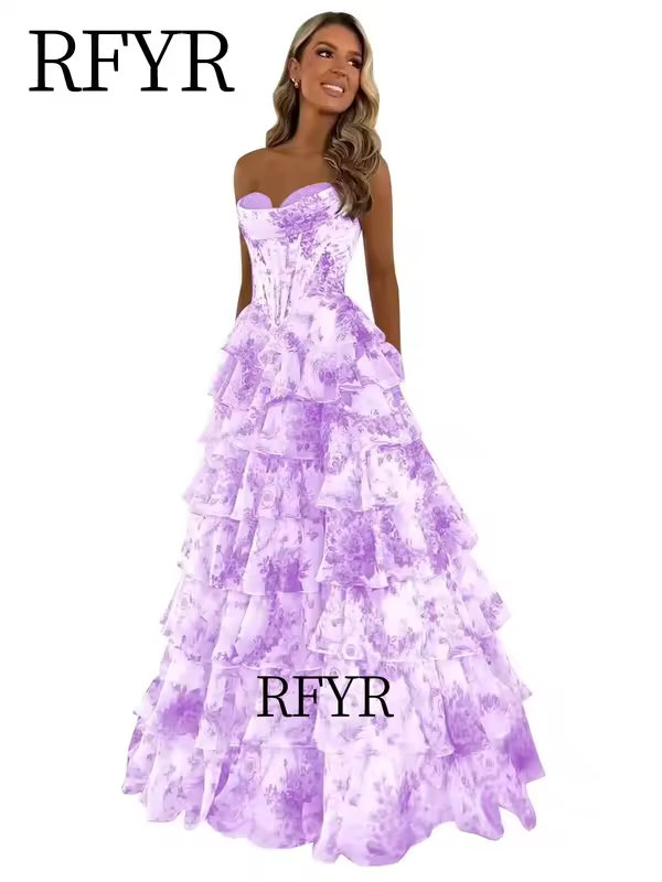 RFYR A Line Floral Prom Vestidos De Novia Pleated Elegant Prom Dress 2025 Floor Lenght Party Dress for Women  فساتين السهرة - Image 9
