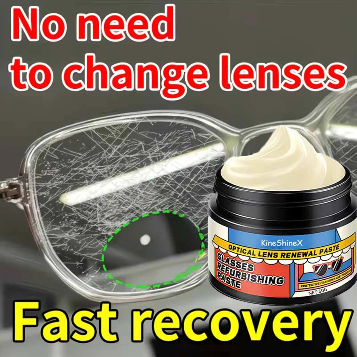 Eyeglass Scratch Remover 30g Lens Scratch Remover Eyewear Lens Grinding Repair Cleaner Multifunctional Lens Cleaning cream