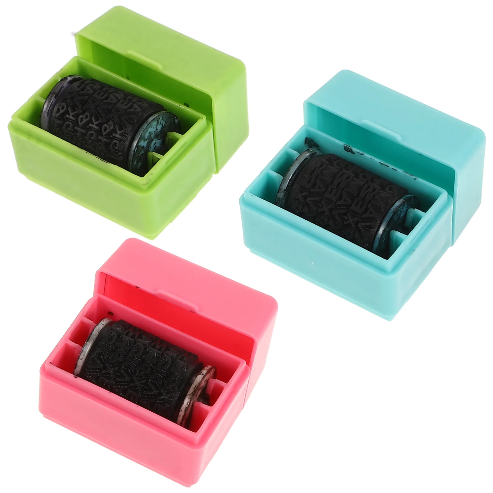 3pcs Professional Mini Roller Stamp Self Inking Stamp Privacy Protection Messy Code Security for Office (Random Mixed Color)