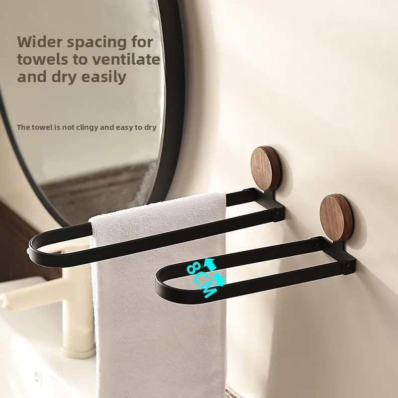 1 قطعة رف منشفة الحمام من خشب الجوز ، حامل مغسلة الحمام ، قضيب تعليق منشفة حمام قابل للطي مثبت على الحائط بدون حفر #4