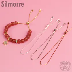 1pc 925 Sterling Silver 22/50CM Adjustable 0.8mm Box Chain for DIY Bracelet Anklet Necklace Making Fine Jewelry Finding
