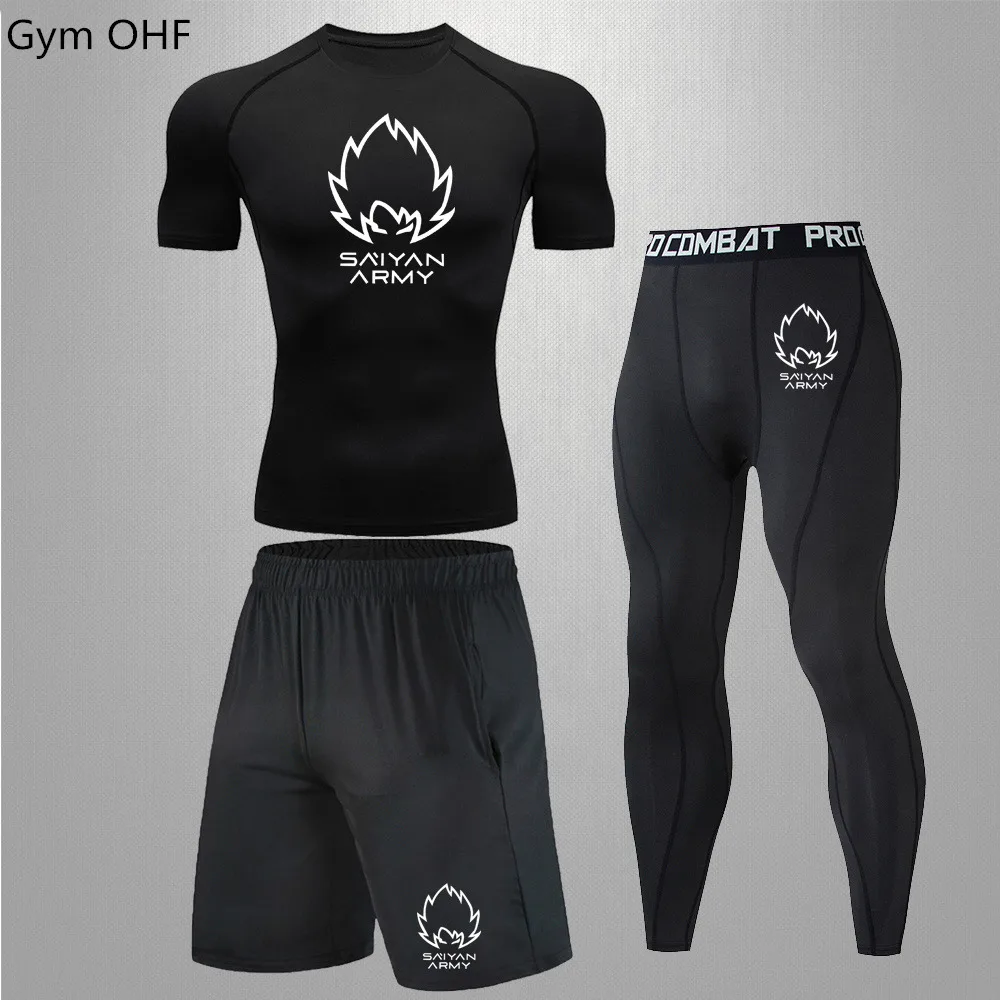 

Sportswear Fitness Tshirts Tracksuit Men's Three Piece Sports Set Anime Printing Theme Compression Sweatshirt Jogging GYM MMA