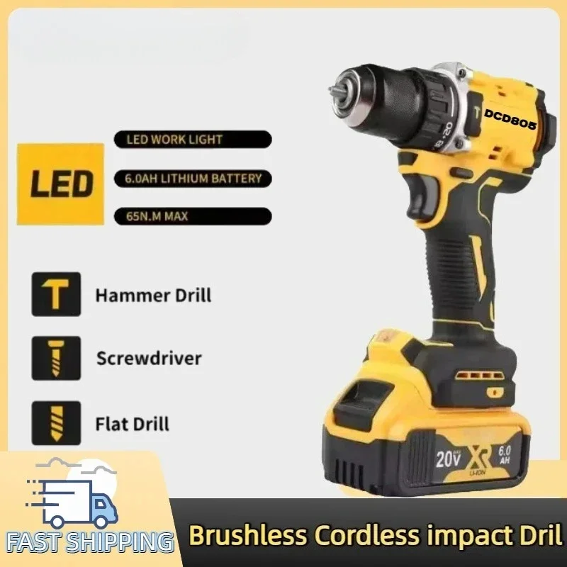 Compatible con DeWalt DCD805, taladro manual eléctrico sin escobillas, batería de litio recargable, taladro de impacto, taladro multifunción