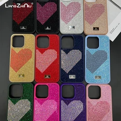 Luxury Full Diamond Love Phone Case For Iphone 16 Pro Max 15plus 14 13 12 Girls Premium Sense Rhinestone Shock Proof Phone Case