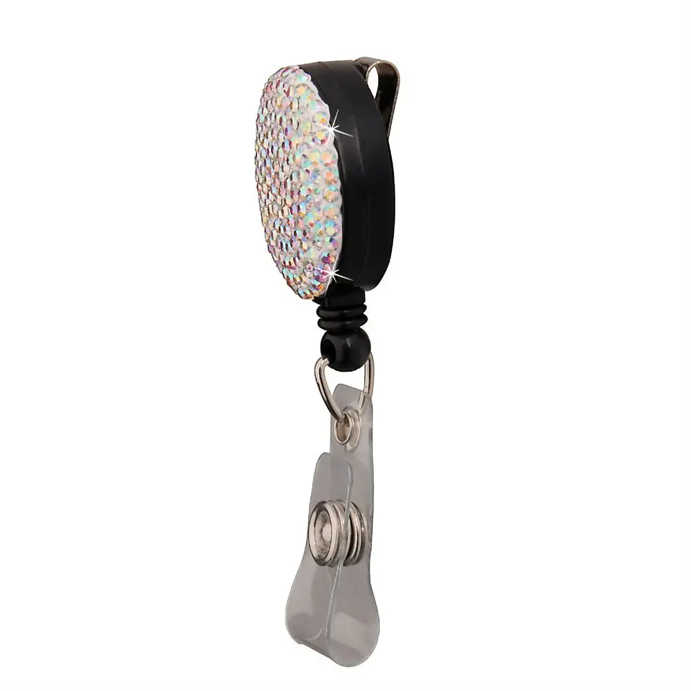 Keychain Rhinestone Nurse Badge Reel Sparkle Badge Clip Retractable Badge Holder Chest Card Bling Easy Pull Buckle Work Card