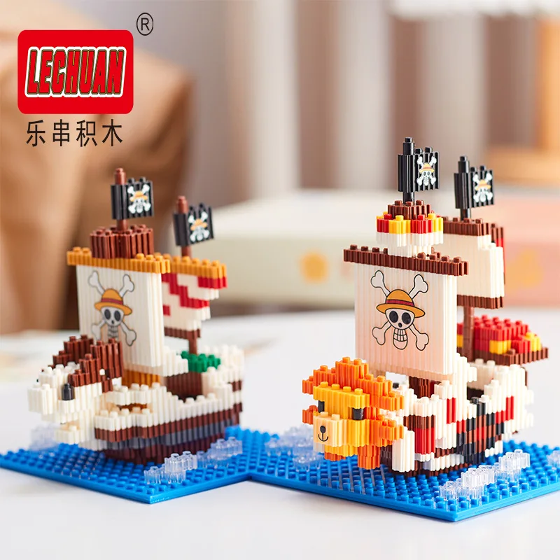 One Piece Pirate Ship Thousand Sunny Micro Building Blocks Linkgo Polortang Going Merry Model Connection Mini Bricks Figure Toys