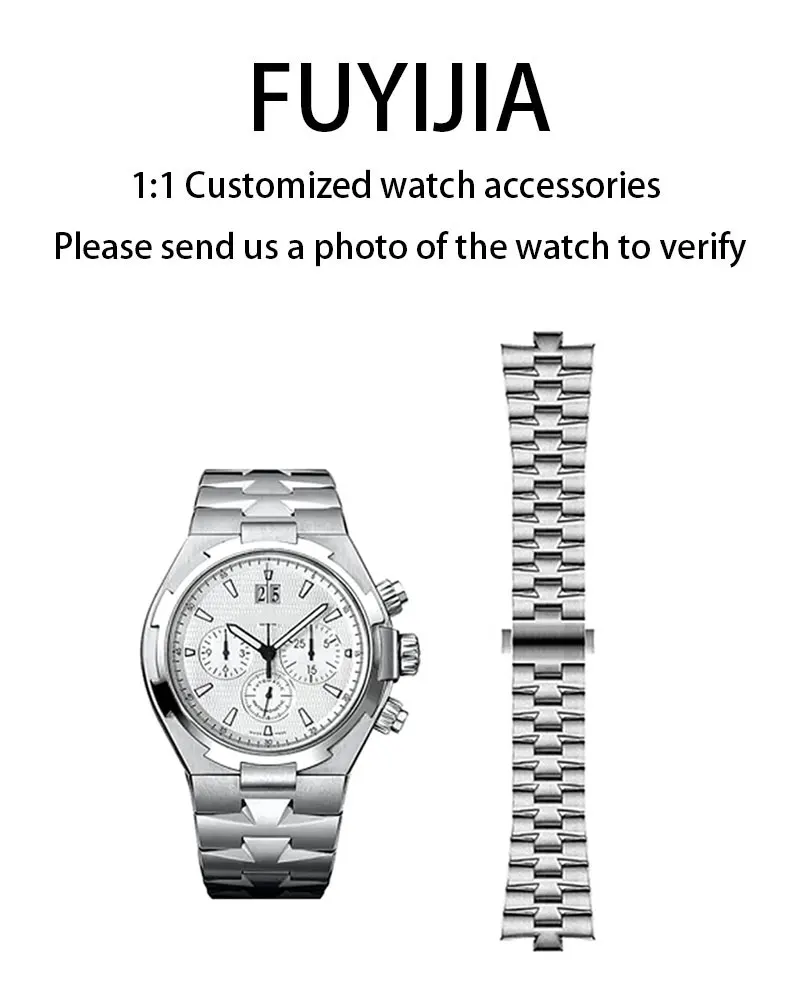 

FUYIJIA Luxury Custom OVERSEAS 47040 Original Watchbands 25mm Convex 8.5mm 316L Stainless Steel Strap Butterfly Buckle Bracelet