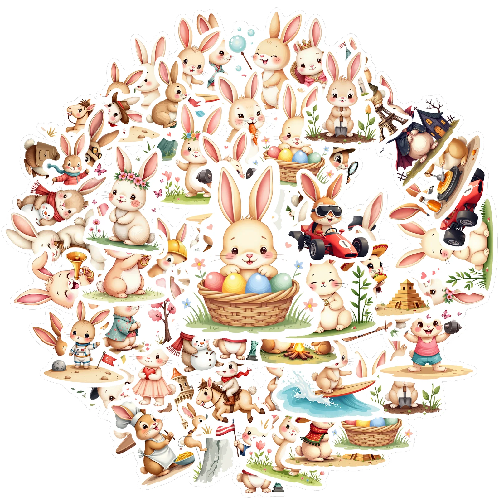 

35pcs-70pcs Decals Vinyl Rabbit Decals Animal Stickers Cartoon Stickers for Instruments Luggage Notebooks