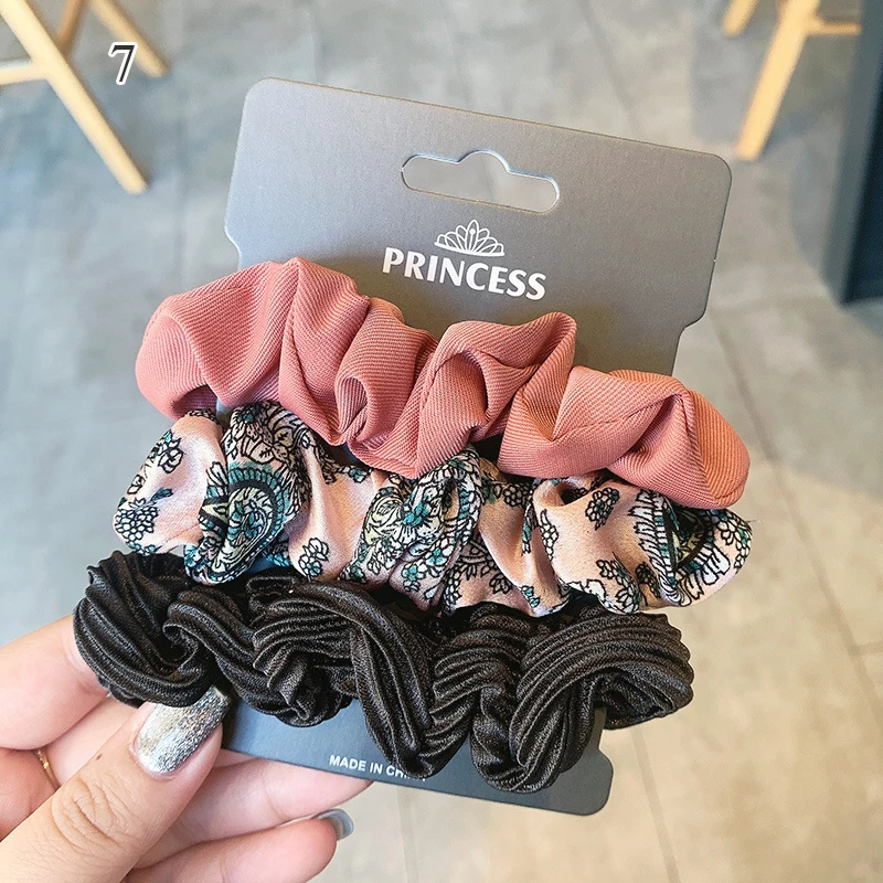 3pcs Pure Silk Skinnies Scrunchie Set Elastic Hair Bands For Girls Women Hair Accessories Solid Color/Floral Printed Hair Holder