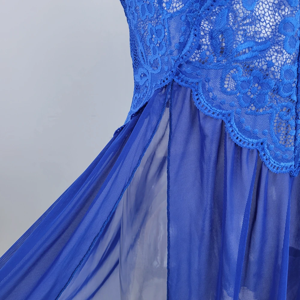 딥 V 레이스 섹시 여성 란제리 귀여운 나비 넥타이 메쉬 나이트가운 여성 도매 큰 사이즈 속이 비치는 등이 없는 자수 파자마