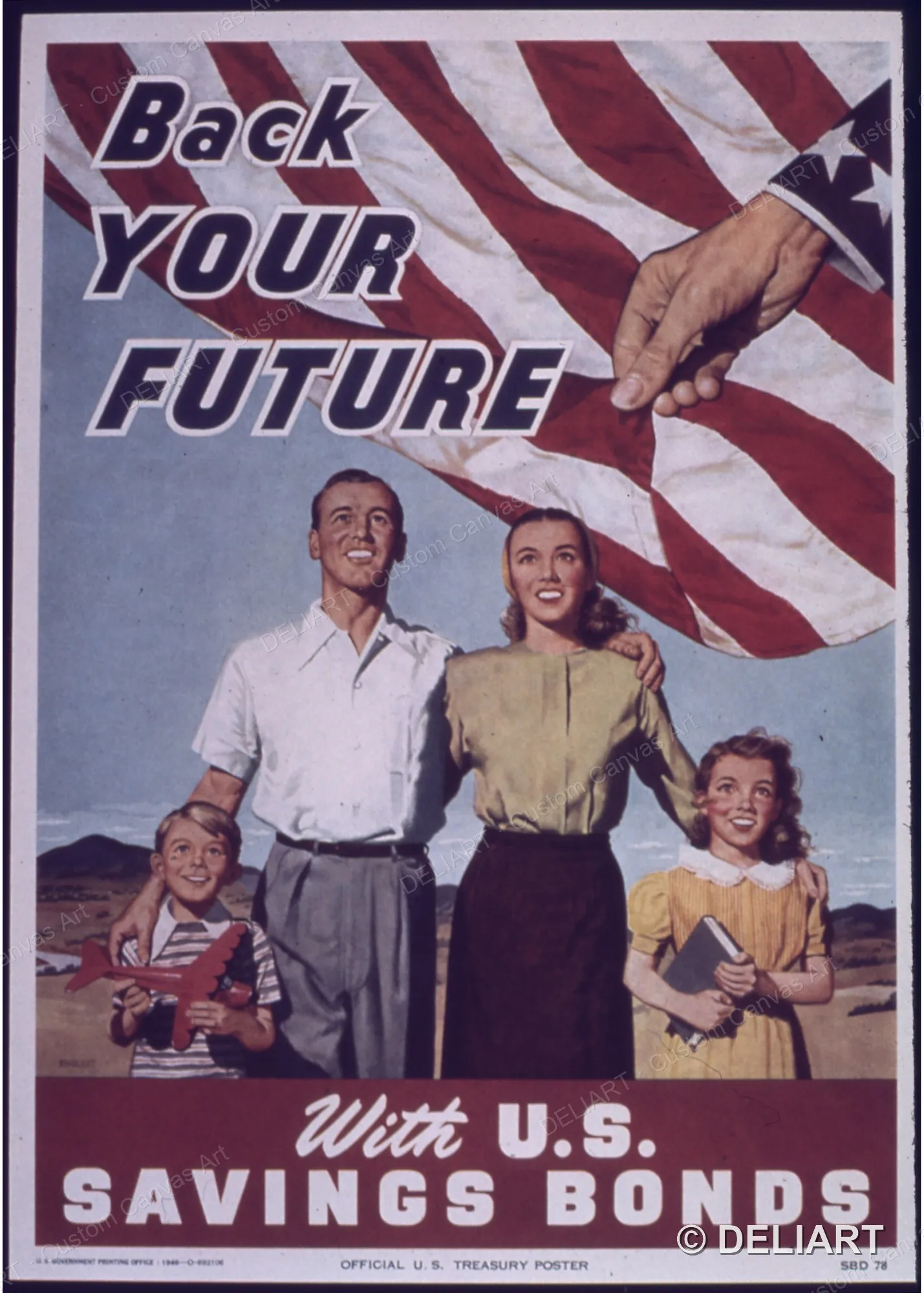 Back your future - With U.S. savings bonds Vintage WWII Propaganda Canvas Wall Art Poster Print Retro Home Decor Unframed