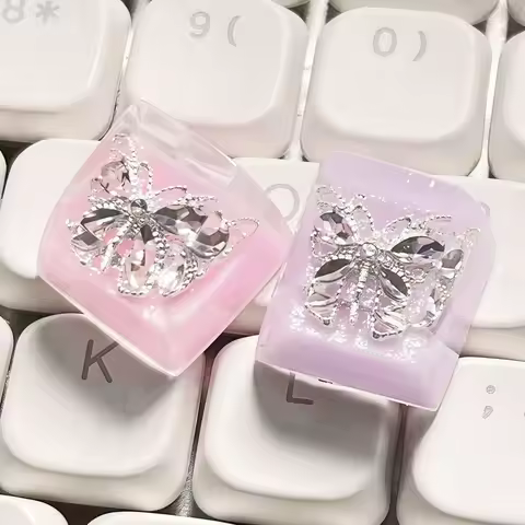 Metal Butterfly Theme Keycaps Set Resin Translucent SA R1 Custom Original Handmad Keycaps for Mechanical Keyboard Accessories