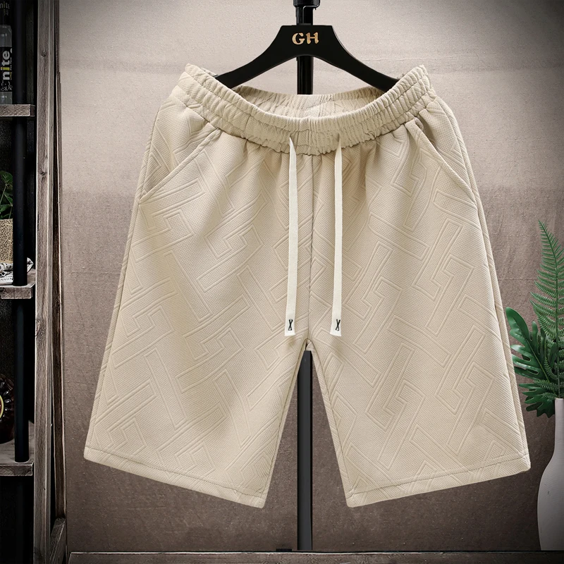 Men's Casual Drawstring Shorts with Textured Fabric - Elastic Waist with Hidden Pocket for Everyday Wear | Black, White, Beige