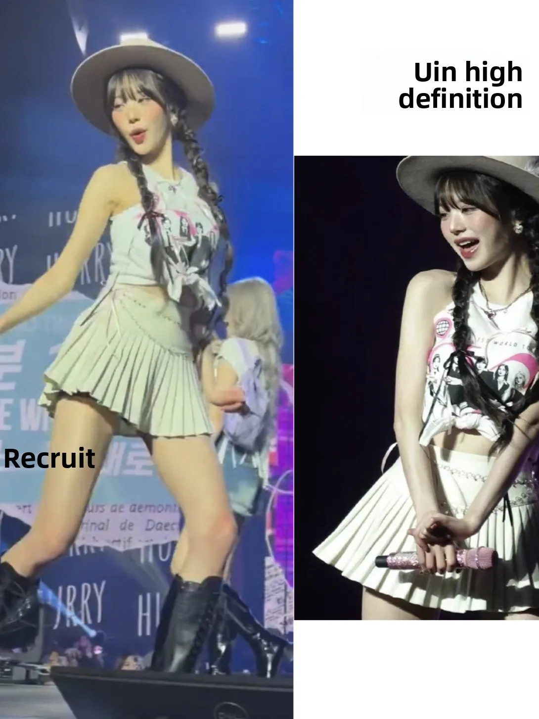 

White A-Line Skirt High Waist Pleated Spin Circle Versatile Slimming Concert Performance ort Skirt Women's Faion