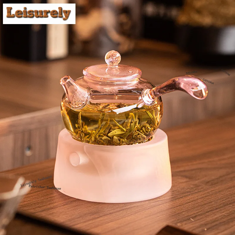 

300ml Pink Glass Side Handle Teapot Retro Tea Infuser Pot Tea Brewing Kettle With Filter White Tea Chinese Tea Set Collection