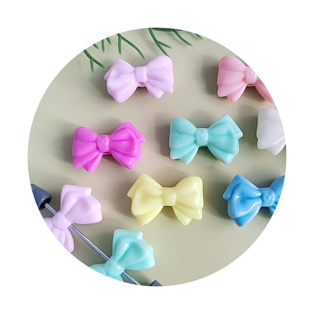 Sweet Random Cute Pastel Candy Color Bowknot Beads Acrylic Plastic Spring Color Bow Spacer Beads For Girls Pen Lanyard DIY