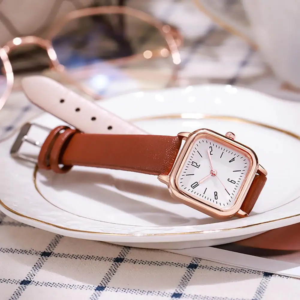 Women Quartz Watch Square Dial Faux Leather Strap Ladies Casual Business Formal Dress Wristwatch Fashion Jewelry Accessory