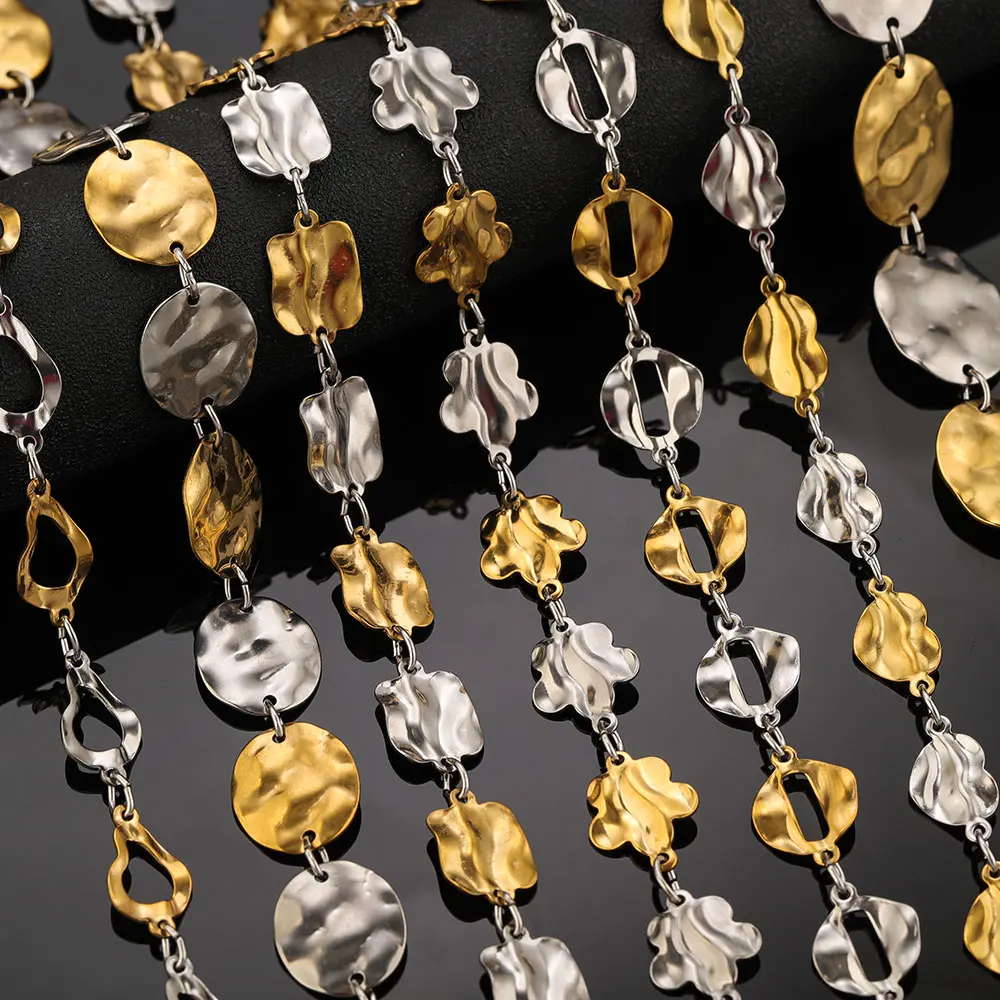 Cadenas de acero inoxidable de dos tonos de 1 metro para la fabricación de joyas, con diseños de corazón, mariposa y eslabones ovalados, para proyectos de bricolaje, collares y pulseras para hombres y mujeres, venta al por mayor.