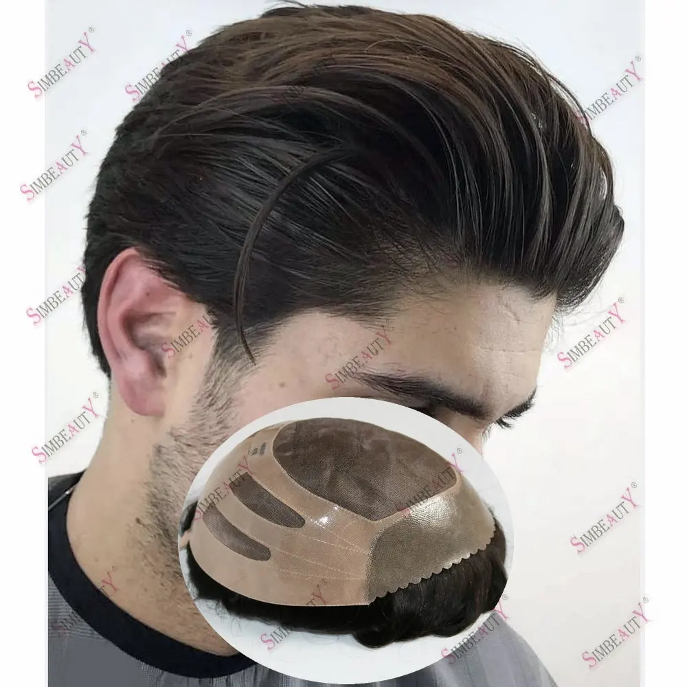 

Natural Hairline 100% Human Hair Toupee for Men Durable Bond Mono NPU Base Male Gray Brown Hair 8x10"Capillary Prosthesis System