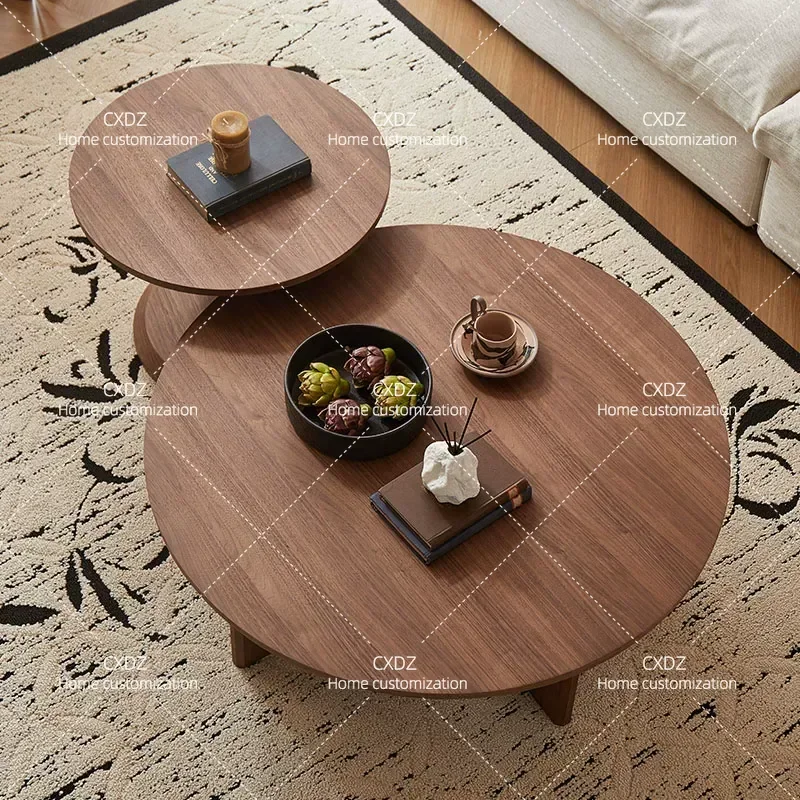 Medieval Wabi Sabi Round Coffee Table Black Walnut Solid Wood Small Side Table Simple Modern Living Room Corner End Table for