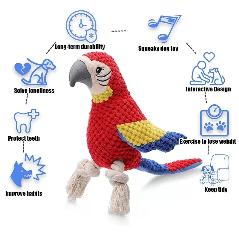 Realistic Parrot Plush Squeaky Toy Bite Resistant Design Interactive Entertainment Toy for Dogs