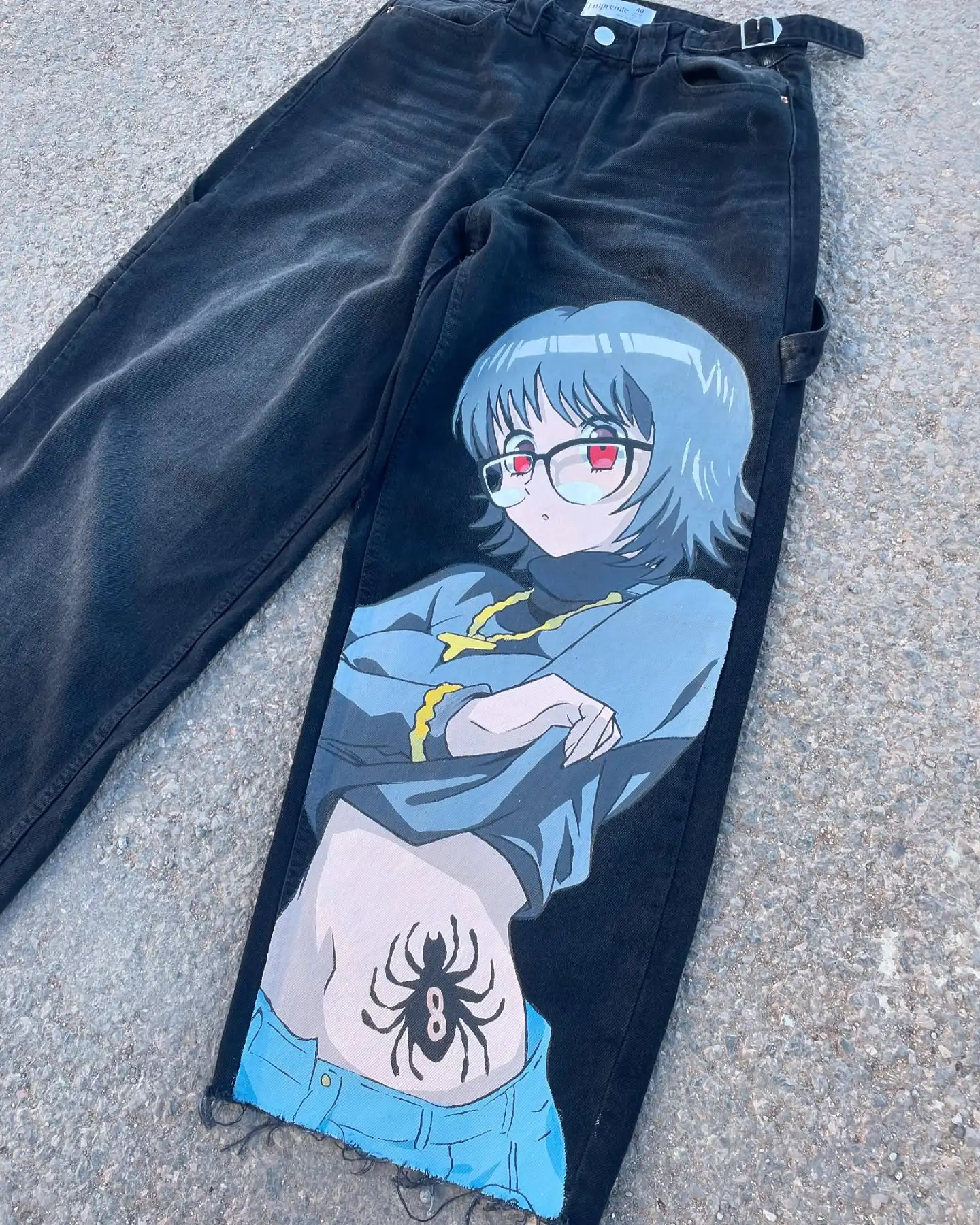 Hip Hop Anime Graphic Baggy Jeans Black Shizuku Print Jeans New Harajuku Denim Y2k Pants Men Women Goth High Waist Wide Trousers
