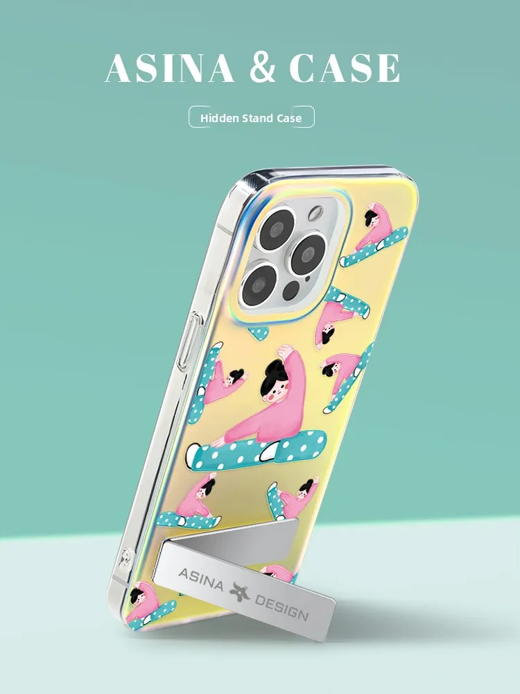 

Yoga Girl Suitable Hidden Stand iPhone 15 pro Max Case Full Cover 13 Protective Cover Internet Celebrity Cute Anti-Fall...