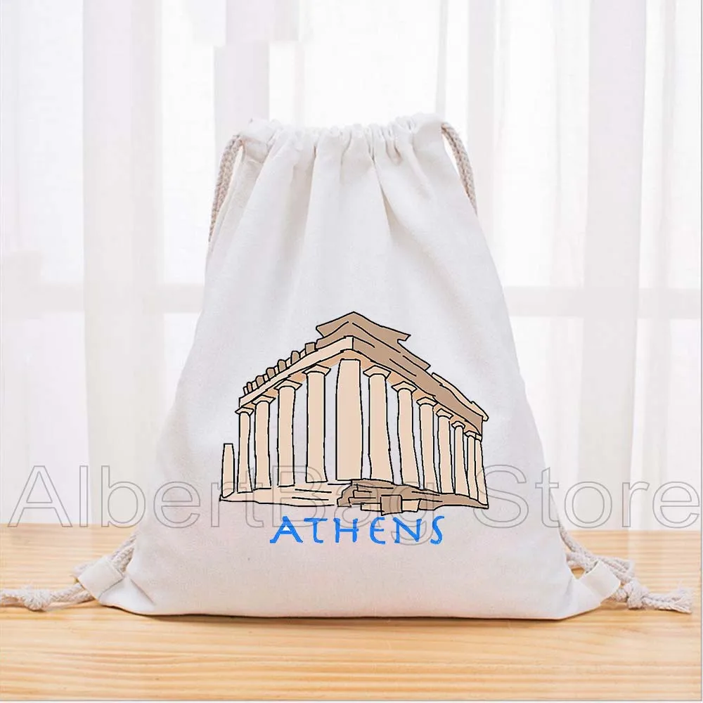 Santorini Griekenland Grieks Blauw Boze Oog Griekenland Vlag Leuke Geschenken Canvas Tas met Trekkoord Voetbal Rugzak Gym Sackpack Sport String Bag