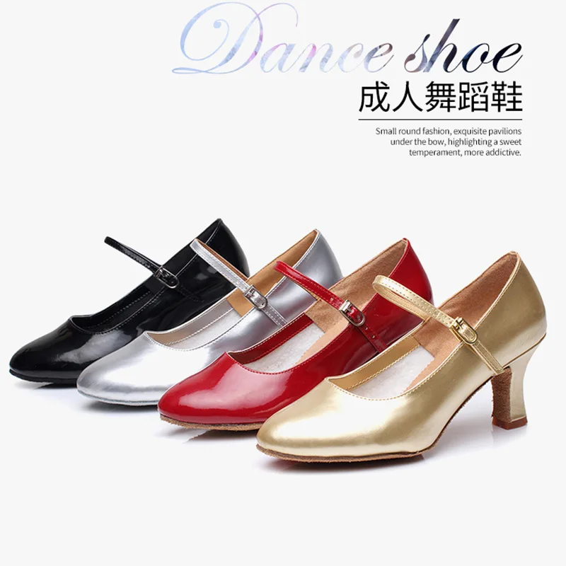 Chaussures de danse modernes à talons moyens pour femmes adultes, vêtements de danse carrés à semelles souples, chaussures de scène argentées Chacha latine pour femmes