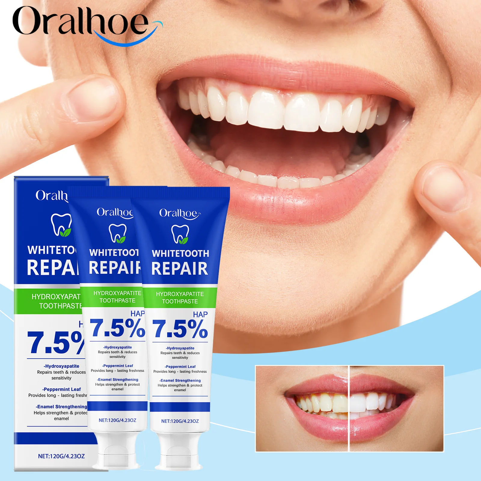 Oralhoe Nicotinamide Whitening Toothpaste Mint Plaque Prevention Stain Removal Fresh Breath Enamel Teeth Cleaning and Care