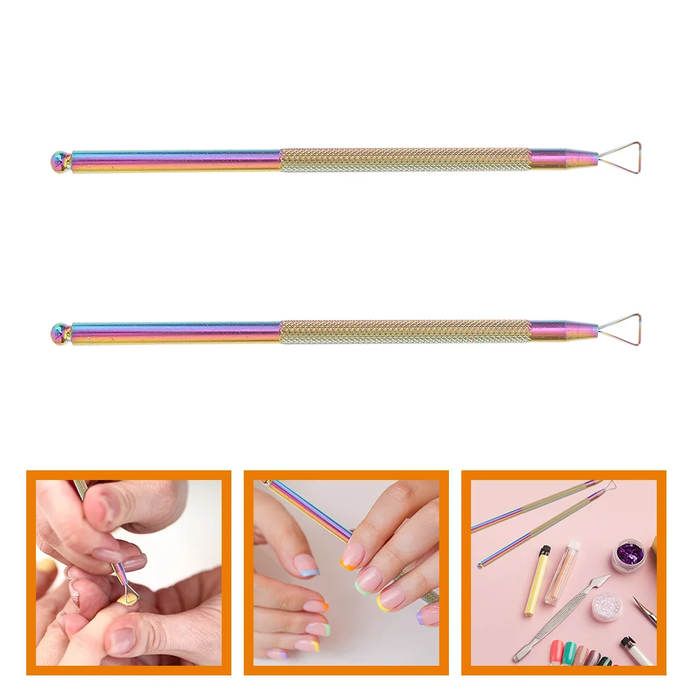 2 قطعة أداة انتهازي للبشرة من الفولاذ المقاوم للصدأ مكشطة أظافر مزدوجة النهاية لمزيل طلاء الأظافر الجل لوازم الأظافر الاحترافية #5