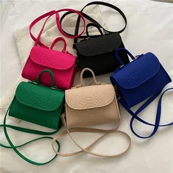 2024 new handbag felt bag crocodile pattern indentation niche fashion design small square bag shoulder bag