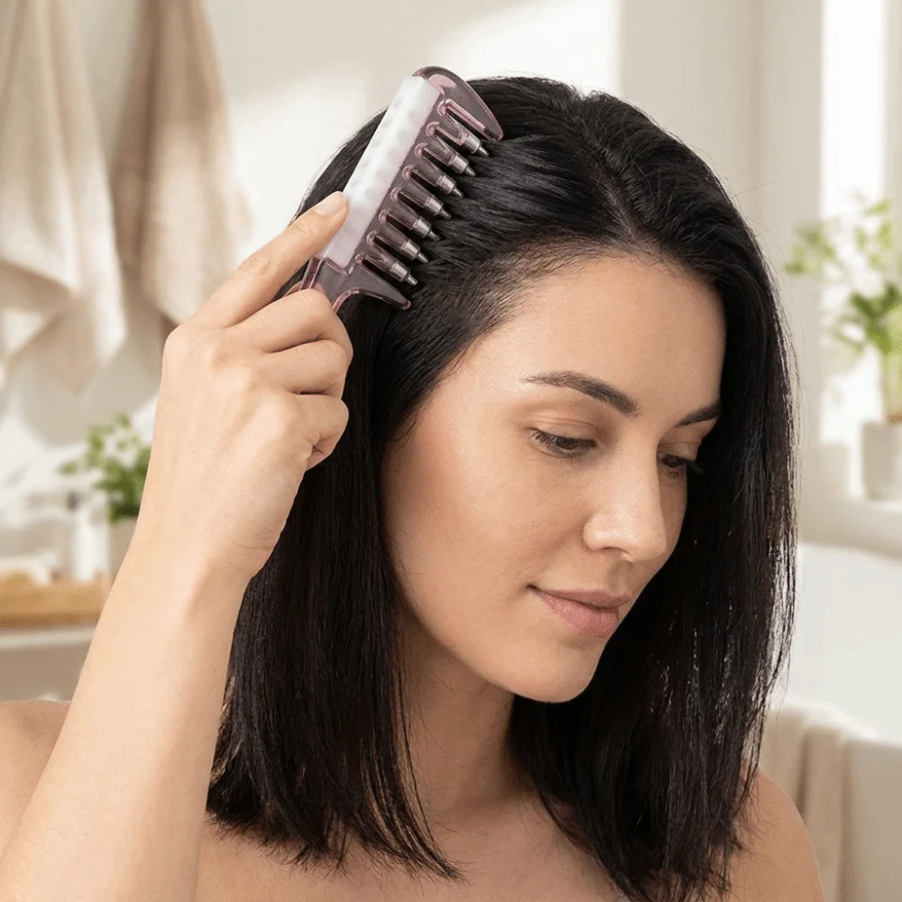 Wide-tooth Massage Guide Liquid Comb Anti-Frizz Plastic Hair Oil Comb Anti-Static with Dust Cover Scalp Massage Comb